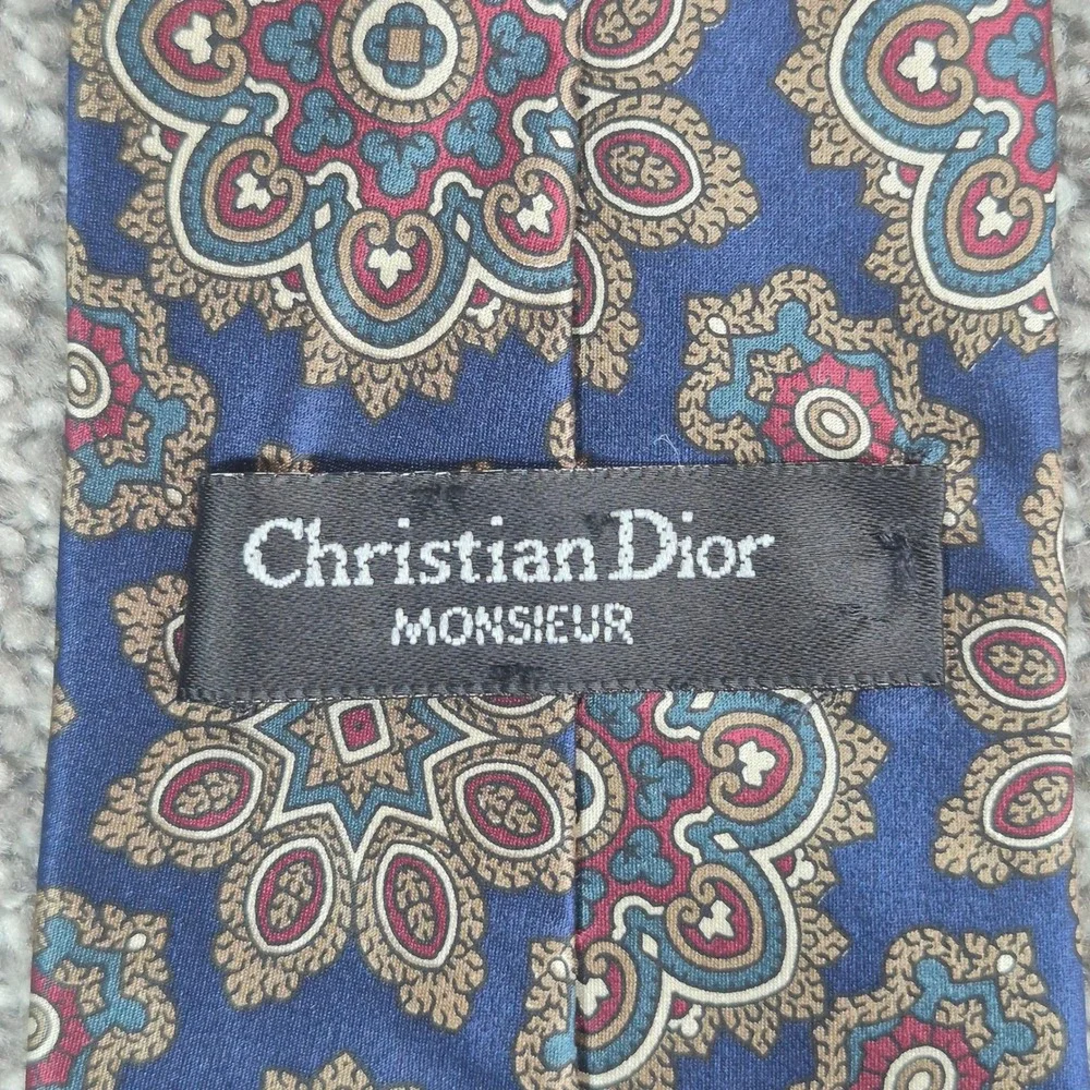 Christian Dior 100% Silk Neck Tie Mens Navy Abstract Print Made in USA